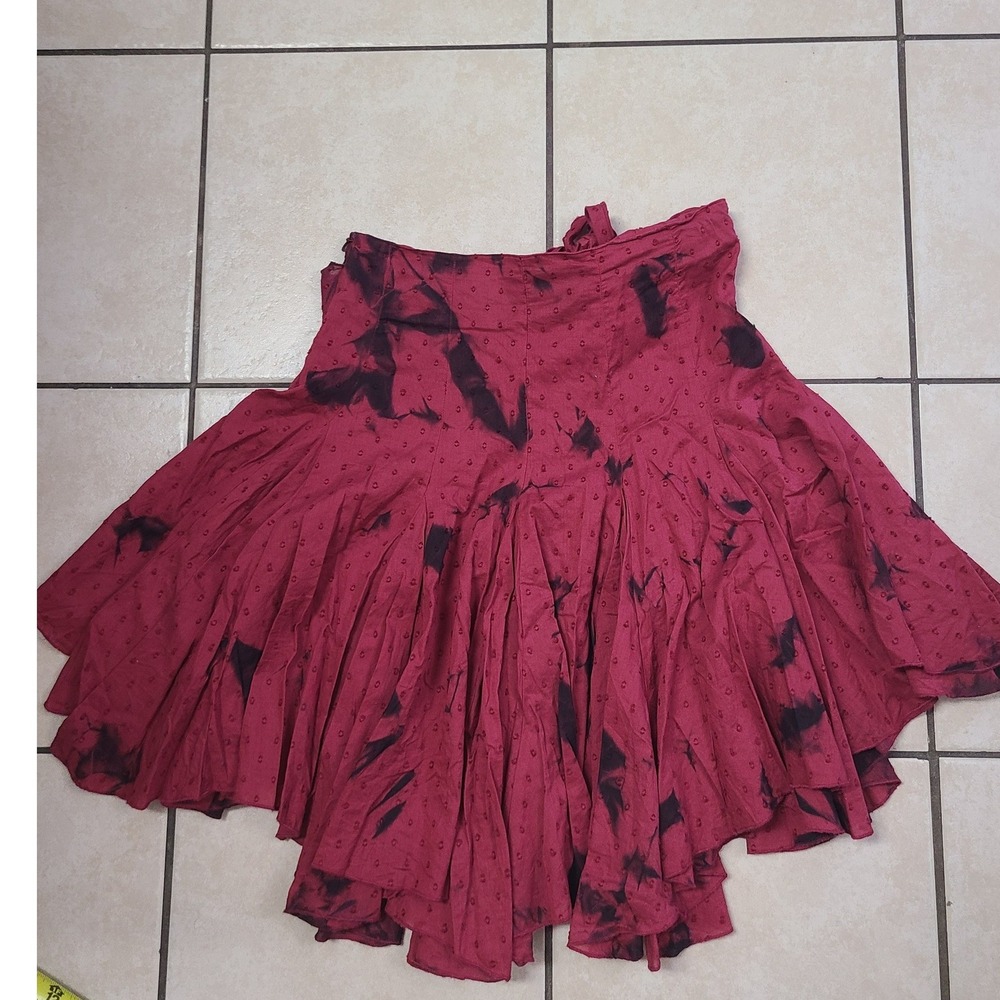 Papaya Mini Skirt Womens Small Burgundy Red Black Tie Dye Swiss Dot Boho